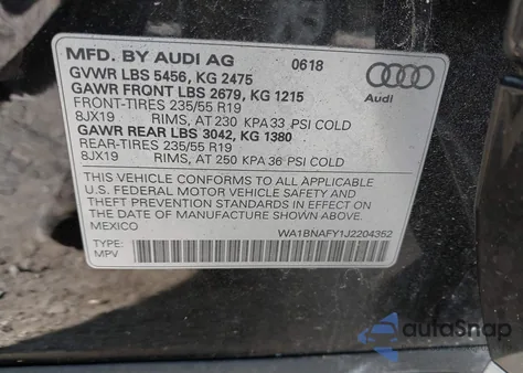 2018 Audi Q5 2.0T Premium/2.0T Tech Premium from USA, damaged, VIN WA1BNAFY1J2204352